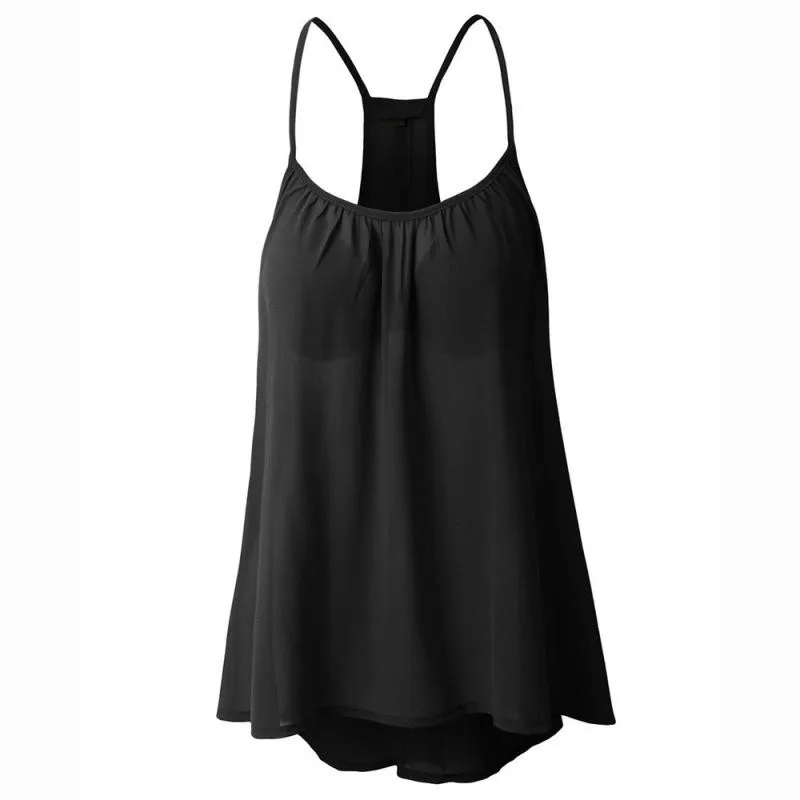 Chiffon Black Womens Plus Size S 5XL Sexy Solid Sleeveless Tank Summer