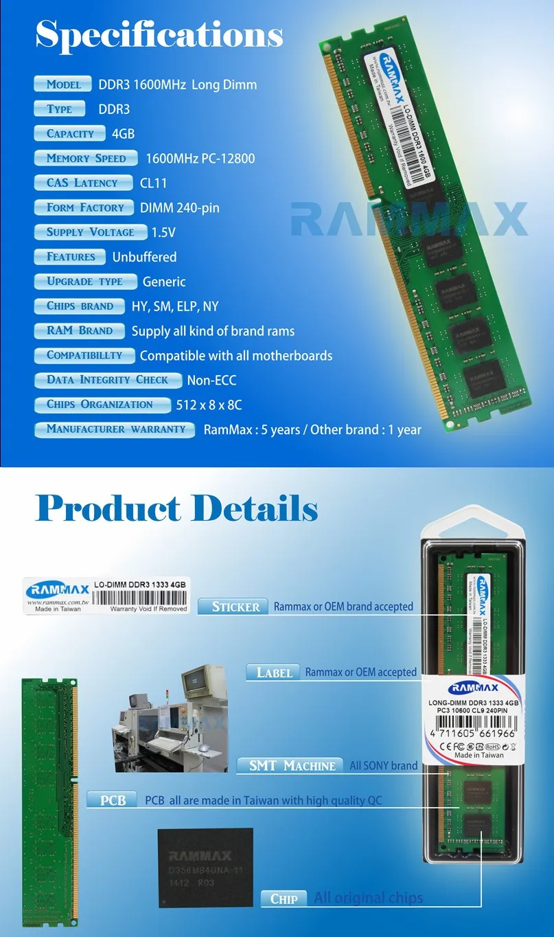 Настольный DDR3 Ram 2GB | 4GB | 8GB Memory LO-DIMM1600Mhz PC3-12800 без ECC 240pin/CL11 Высокая совместимость все материнские платы компьютера