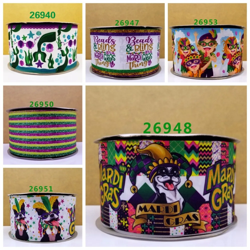 

Free shipping 50 yard per size Mardi gras day ribbon printed grosgrain ribbon 26953