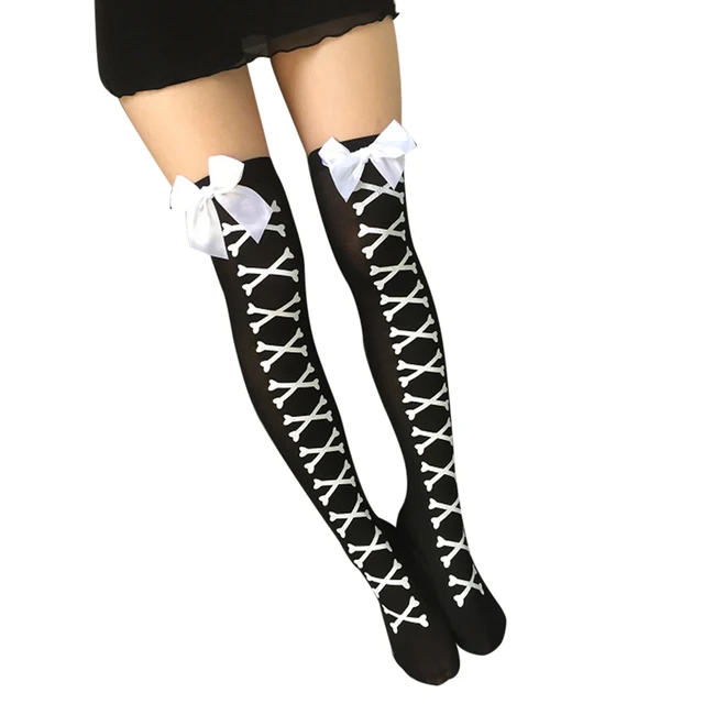 Sexy Cosplay Striped Knee Stockings Girl Printed Thigh Stockings Over