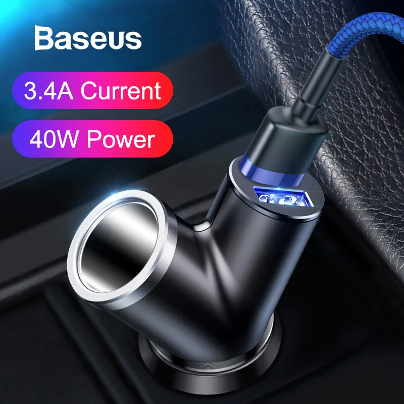 Baseus 3 في 1 USB سيارة شاحن آيفون X Xs XR Xiaomi redmi note 7 المزدوج USB سيارة الهاتف شاحن مع الموسعة امدادات الطاقة ميناء