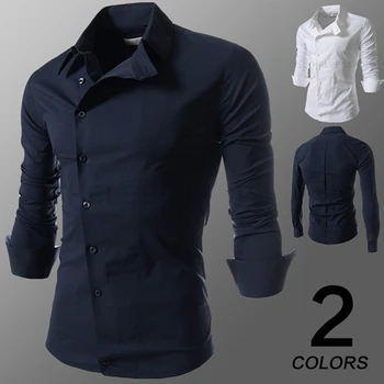 

Fashion and Personality Oblique Buckle Men Shirt Business Shirts Long-Sleeves Tops Men's Summer Casual Slim Shirts CS21