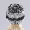 Female Real Genuine Rex Rabbit Fur Cap Russian Winter Knitted Real Rex Rabbit Fur Hat Women Real Rabbit Fox Fur Skullies Beanies 4