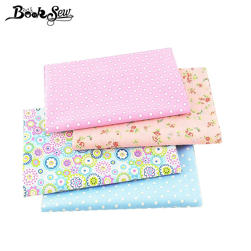 Booksew 100% хлопок Twill Ткань краситель Печатный цветочный лоскутное шитье Tela 4 шт./лот