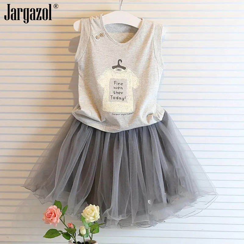 

2019 Girls Clothes Set New Fashion Summer Grey Shirt And Tutu Skirt For Kids Baby Outfits Children Cotton Clothes Set Girl's Set