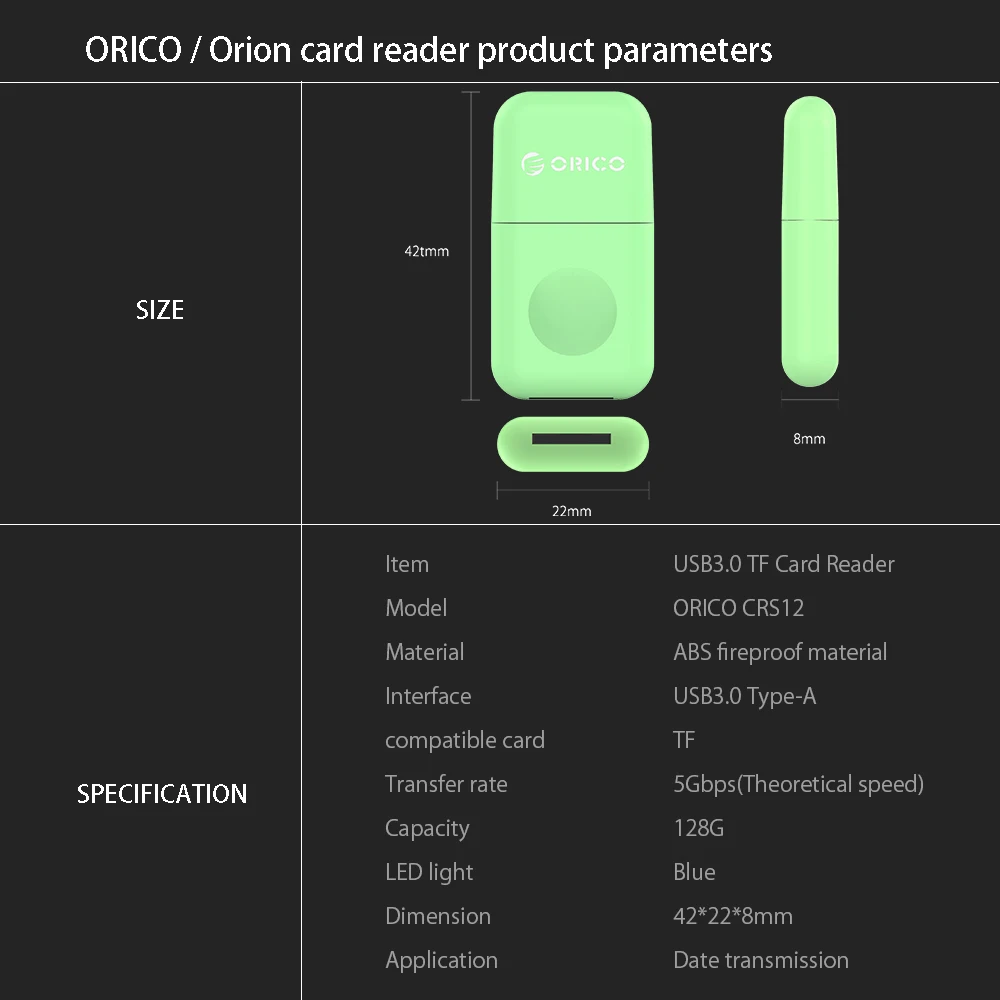 ORICO Универсальный USB 3,0 Micro SD кард-ридер мобильный телефон планшетный ПК для Micro TF флэш-карты памяти