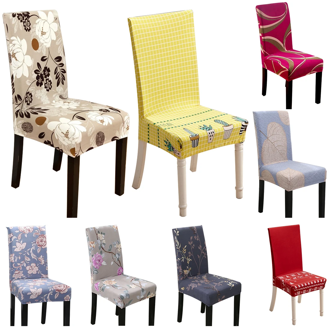 

Spandex Elastic Flower Printing Dining Chair Slipcover Modern Removable Anti-dirty Kitchen Seat Case Stretch Chair Cover