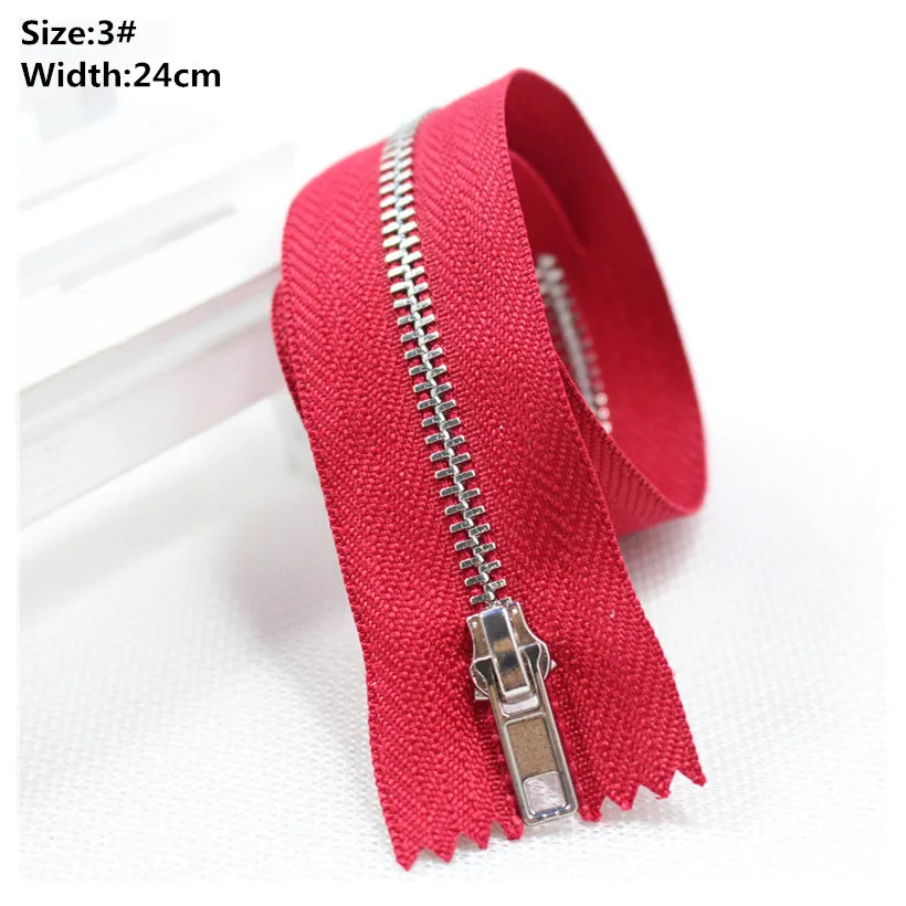 High quality 24cm 3 2pcs/lot red Metal Zipper for Sewing zip Garment