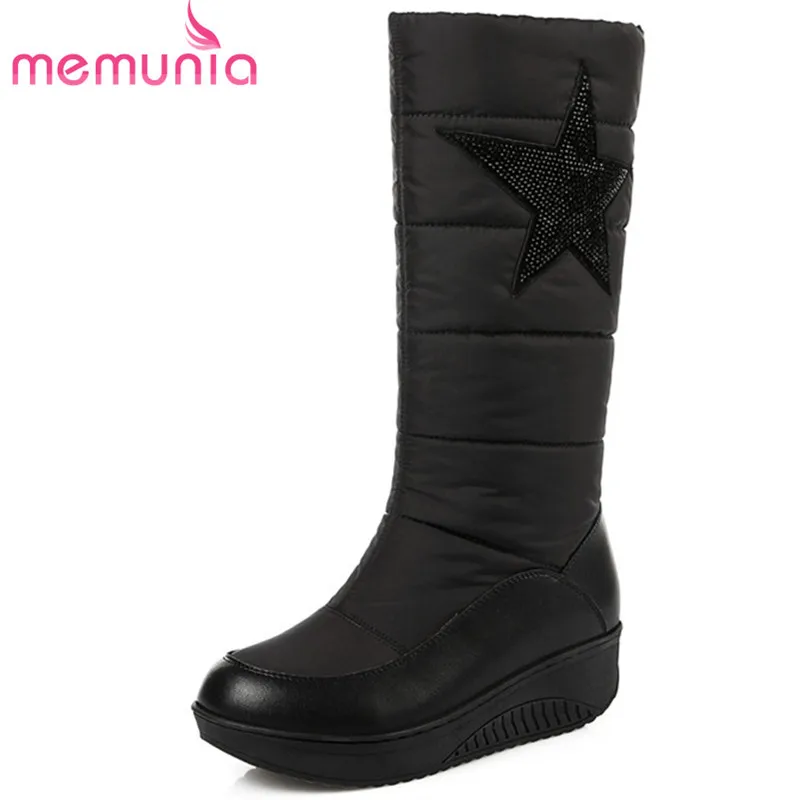 MEMUNIA/модные зимние женские ботинки Черные на платформе и танкетке