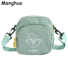 Menghuo, женские сумки через плечо, одноцветная сумка на молнии, Сумка с вышивкой лица, маленькая черная Холщовая Сумка через плечо, женская сумка на плечо