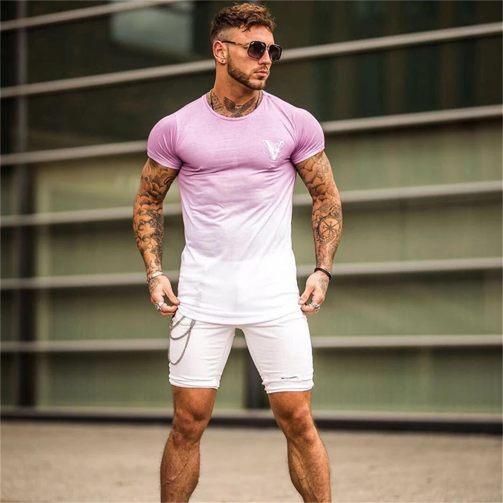 Новая хлопковая Футболка Для мужчин дышащая футболка для мужчин Gyms футболка Для мужчин Фитнес с подкладкой с принтом на лето тренажерные залы плотно прилегающий топ XXL