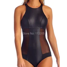 Праздничный стиль женский черный полиэстеровый Цельный купальник с высокой горловиной и сетчатой молнией сзади дизайнерский купальник женский купальный костюм