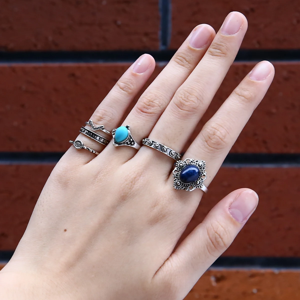 

6pcs/set Womens Anti Silver Ring Stone Midi Above Knuckle Rings Set Vintage Punk Bohemian Style Charm Party Jewerly Bague