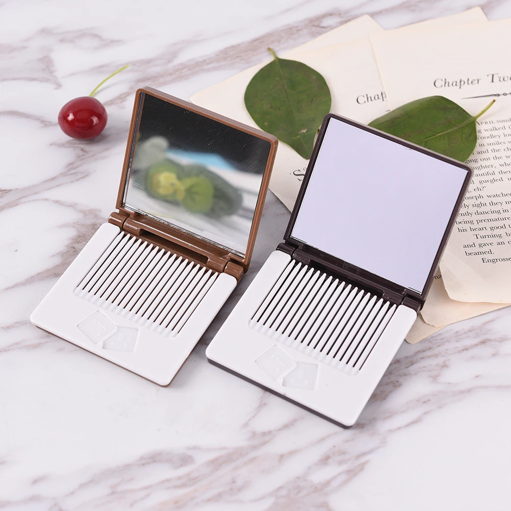 

New Foldable Square Layer Cake Cocoa Cookies Mirror with Comb Makeup Mirrors Mini Comb & Mirror Set Beauty Accessories Tools