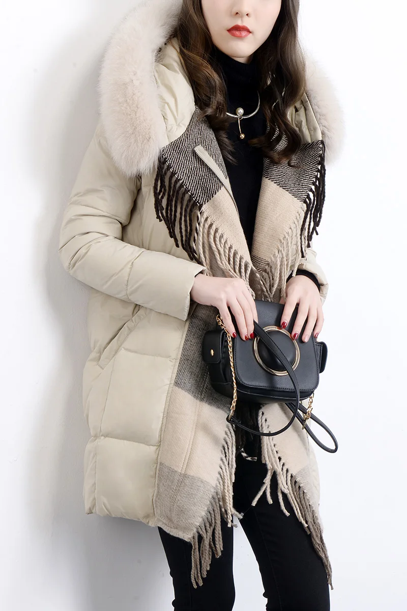 

KMETRAM Winter Coat Women 90% White Duck Down Jacket Ladies Real Fox Fur Collar Hooded Parkas Female Thick Slim Long Coats MY463