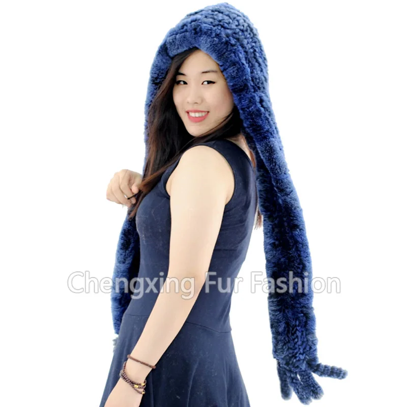 

Free Shipping CX-C-41D 2016 New Winter Warm Real Rabbit Fur Hooded Scarf Women Fur Hat