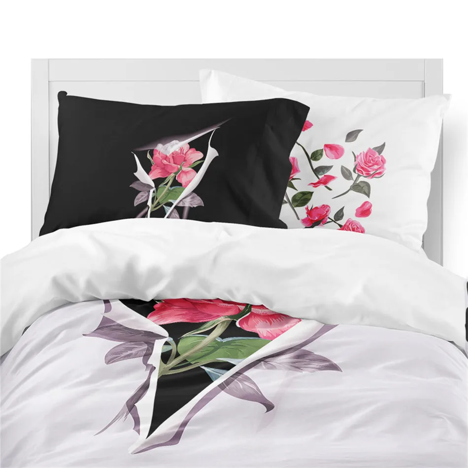 الأزواج طقم سرير 3D ارتفع حاف مجموعة غطاء رومانسية عيد الحب بنات ديكور غرفة نوم المخدة 3 قطعة أغطية