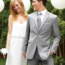 Классический стиль две кнопки светло-серый Жених Смокинги друзей жениха Мужские свадебные костюмы для выпускного вечера Жених(куртка+ брюки+ жилет+ галстук) K: 954