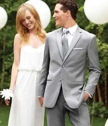 Классический Стиль Две кнопки светло-серый Жених Смокинги для женихов Для мужчин свадебные костюмы для выпускного Жених (куртка + Брюки для