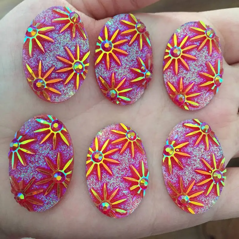 

HOT 12pcs 20mm*30mm AB Resin oval flower Rhinestone Flatback Wedding diy Buttons D754