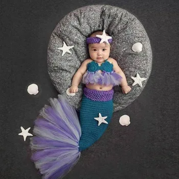 

Crochet Knit Newborn Mermaid Tail Costume Set Baby Photography Props Infant Studio Accessories 88 YH-17