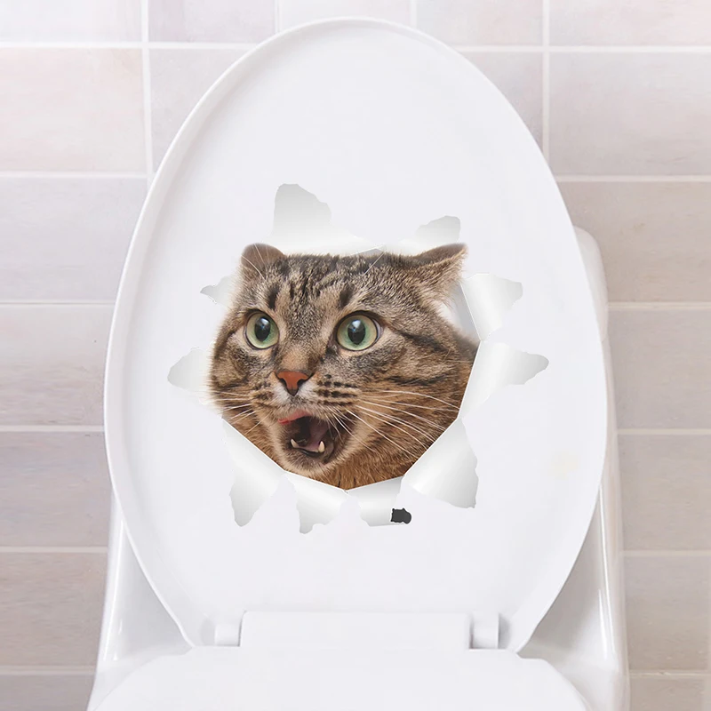 

3D Hole View Vivid Cats Wall Stickers Bathroom Toilet Living Room Kitchen Decoration Animal PVC Mural Decals Art Sticker Poster