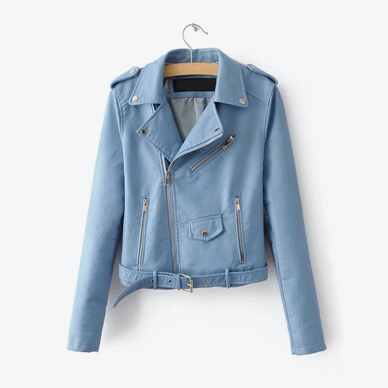 Pink Biker Faux PU Leather Womens Short Jacket Long Sleeve Motorcycle Multy Zipper Jackets Ladies 2019 Winter Fall Female Coats
