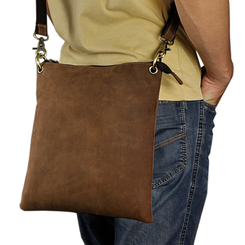 

Europe and America Style Men Vintage Genuine Leather Shoulder Bags 11 inch Solid Color Crossbody Bags Casual Tablet Phone Packs