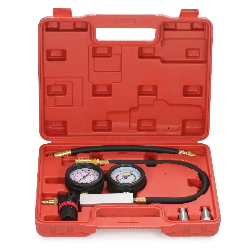 KKmoon Auto Cylinder Leak Tester Compression Leakage Detector Kit Set Petrol Engine Gauge Tool Kit Double Gauge System with Case