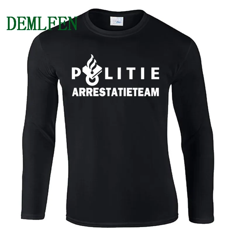 

Spring Autumn Male Long Sleeve Cotton Shirts Netherlands Politi Police T Shirt Special Swat Unit Force Men's T Shirts Tops Tees
