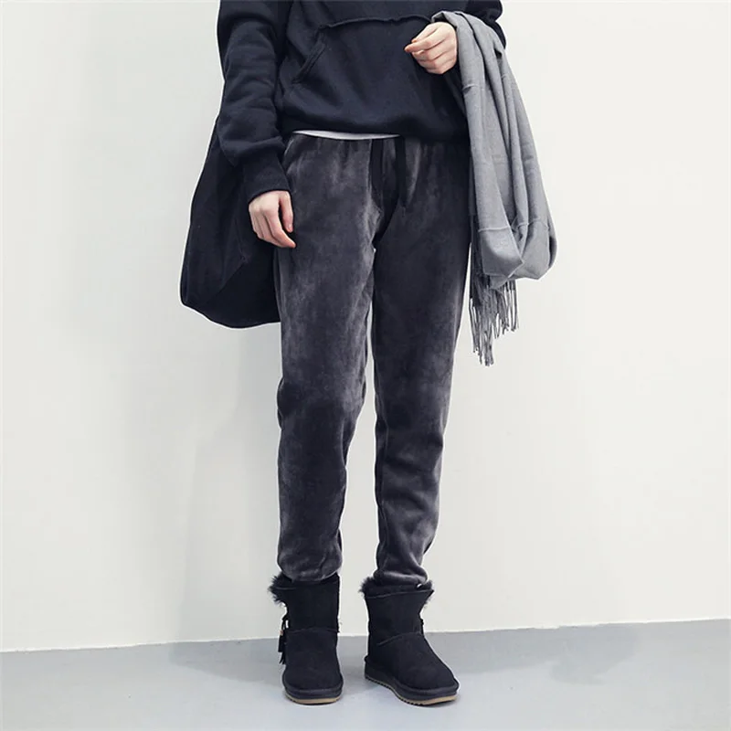 

2019 women warm pants and fur lining pants casual solid color running fitness pants