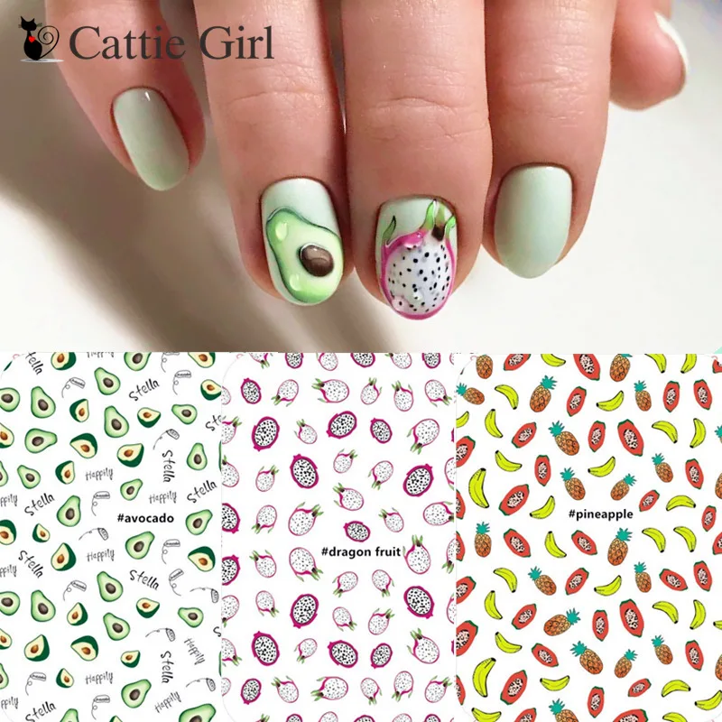 

1pc Dragon Fruit 3D Nail Sticker Pineapple Lemon Nails Stickers Art Avocado Decals Adhesive Manicure Tips Nail Art Decorations
