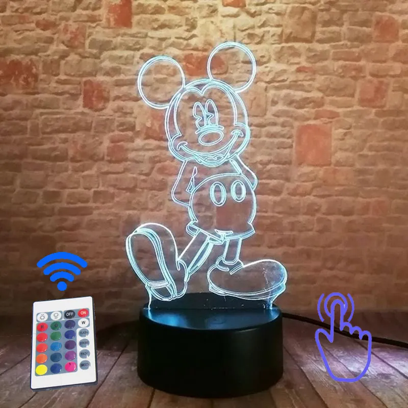 Remoter and Touch 1 Световой с принтом Микки Маус для детей, Brinquedo 3D Иллюзия светодиодный ночной Светильник Красочные мигающий светильник Микки Мышь аниме Рисунок Игрушки - Цвет: Remoter and Touch 1