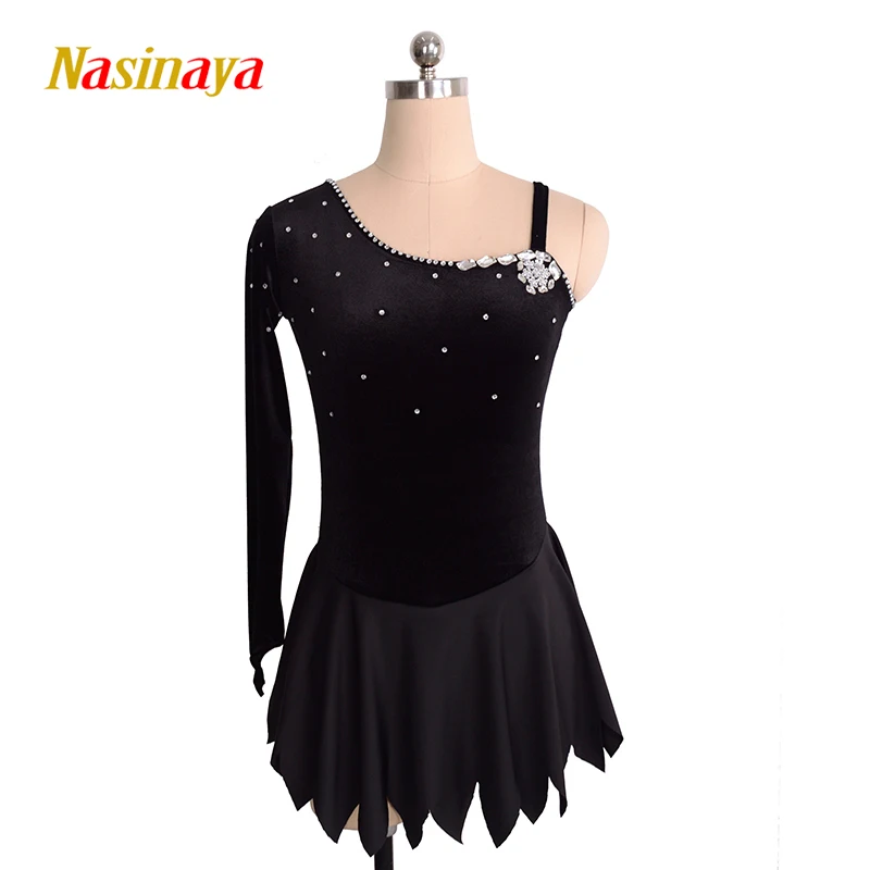 figure-skating-dress-women's-competition-dress-children's-rhythmic-gymnastics-performance-black-velvet-dress