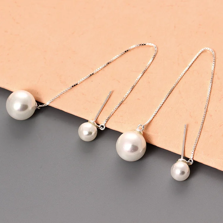 pearl ear line 100% 925 Sterling silver Jewelry fashion Hypoallergenic dangle earrings for women gift
