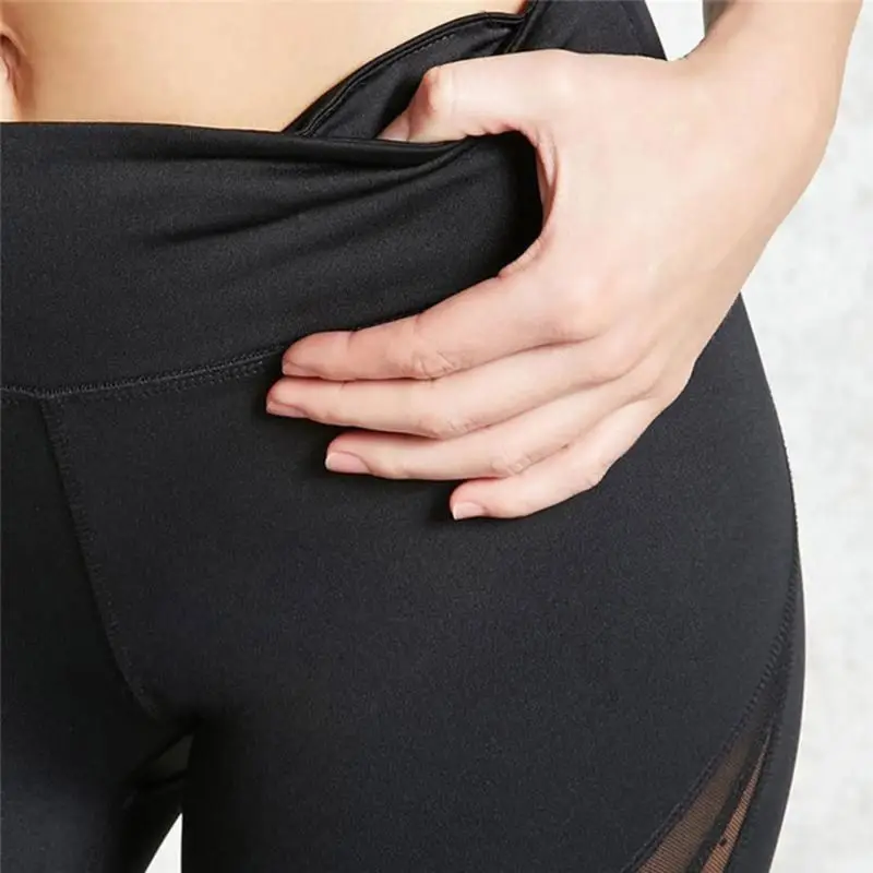 Для женщин тонкий молоко волокно Высокая талия леггинсы для геометрический полые сетки лоскутное упражнения эластичные фитнес