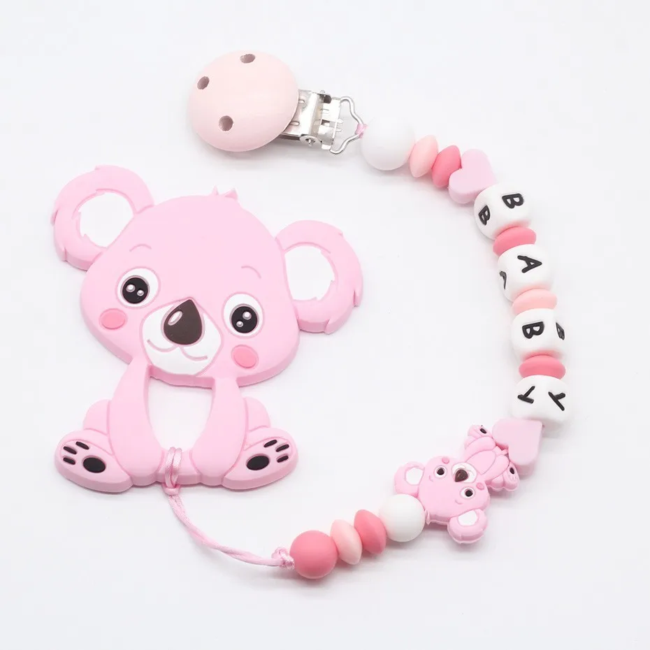 

1pc customized baby name pacifier chain and koala pacifier bisphenol A Free Baby Pacifier pendant toy gift