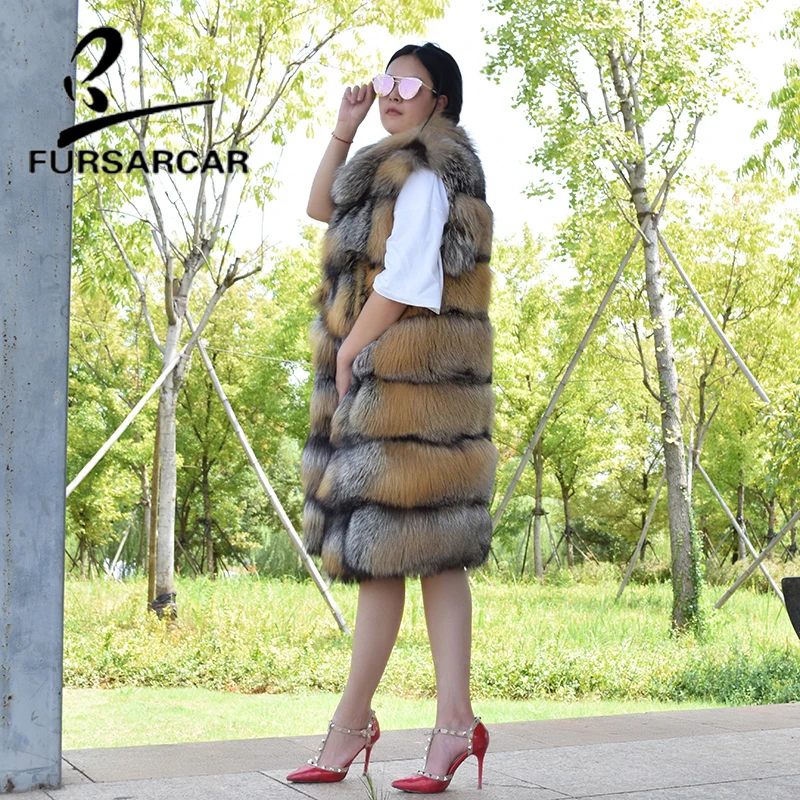 FURSARCAR 2018 New Real Fur Vest Women Long Style Natural Fox Fur Winter Waistcoat Luxury Fashion Fox Fur Gilets With Fur Collar FURSARCAR 2018 New Real Fur Vest Women Long Style Natural Fox Fur Winter Waistcoat Luxury Fashion Fox Fur Gilets With Fur Collar