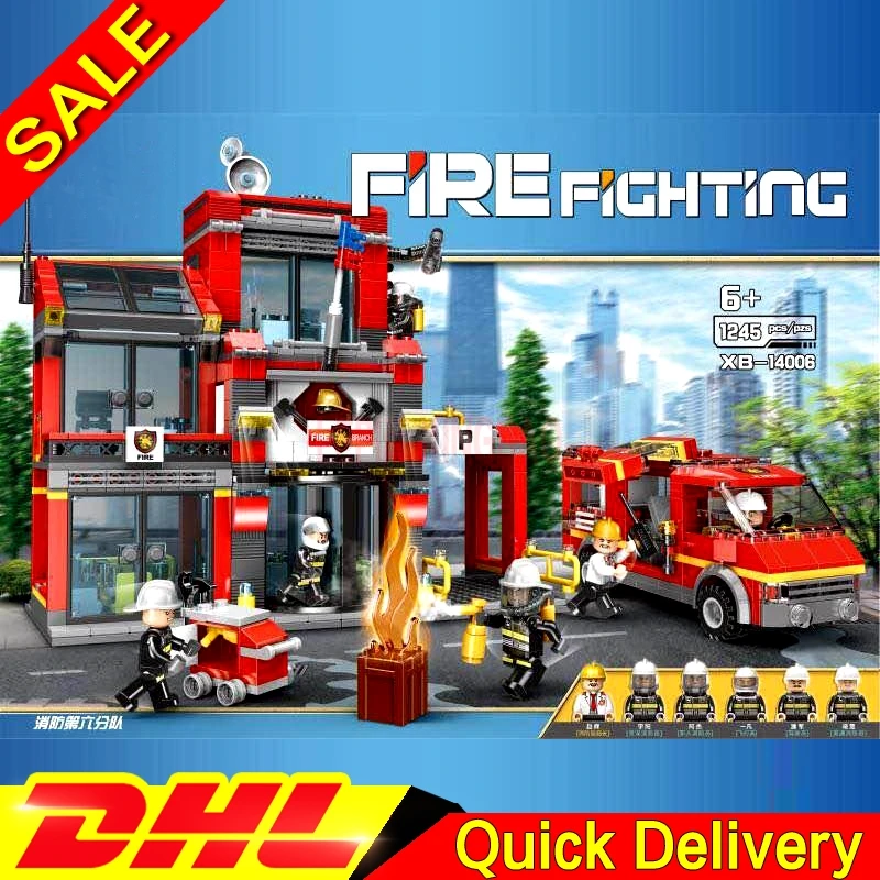 

XINGBAO 14006 City Toys Kis The Fire Squadron Set Kids Building Blocks Bricks Fire Truck Model Gifts leleings Christmas Toys