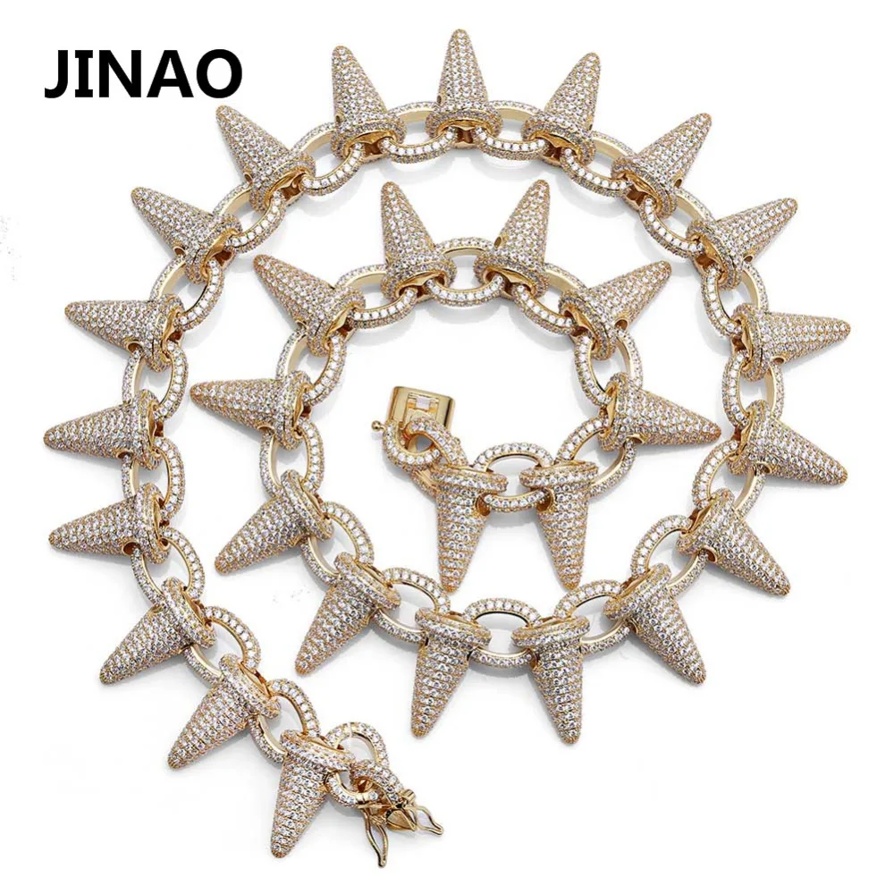 Luxury Heavy Punk Fashion Rock Iced Out Rivet Spikes Cuff Necklace Chain Bling Cubic Zircon Hip Hop Gifts for Male | Украшения и