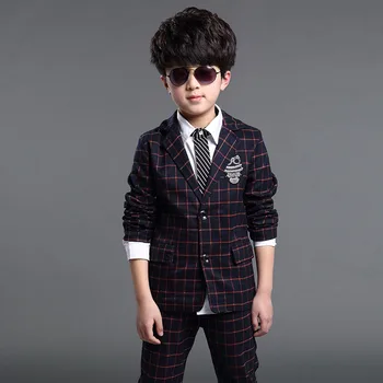 

Boys Formal Suits for Weddings 2020 New Brand England Style 5-14T Man Child Plaid Formal Party Tuxedos kids Formal Suits