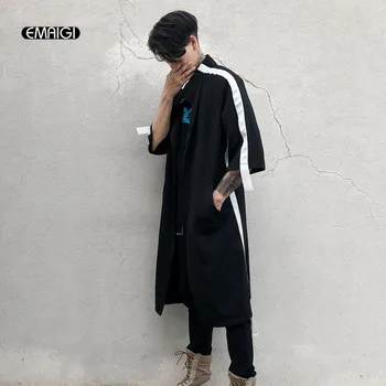 

Men Long Style Loose Casual Cardigan Shirt Coat Male High Street Fashion Punk Hip Hop Half Sleeve Shirts Jacket