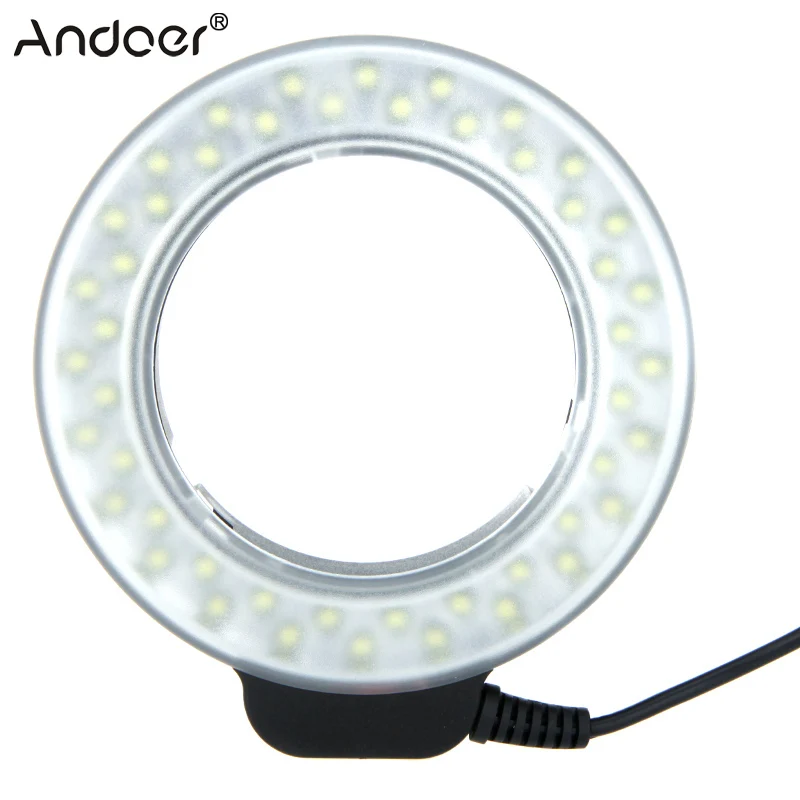 Andoer 48 LEDs Macro Ring Flash Light with 2 Diffusers for Canon/Nikon