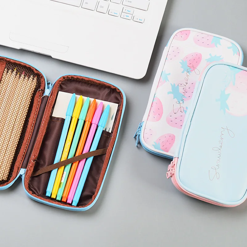 1pcs student creative large capacity double canvas stationery bag