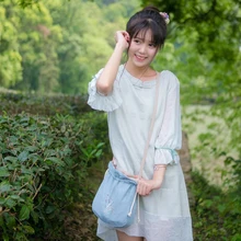 "SuCha" чай девушка китайский стиль мятно зеленый три четверти рукав платье Mori на девочку цельный