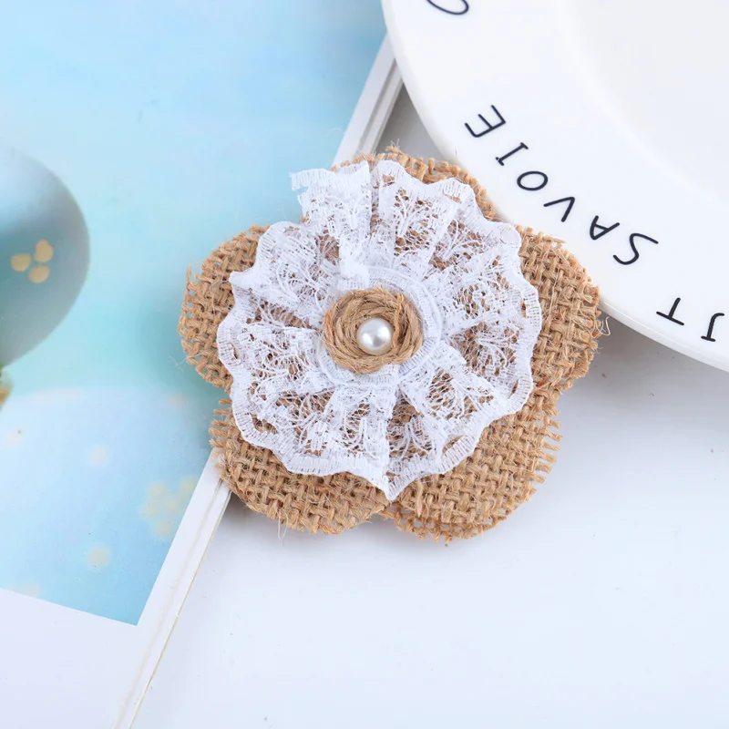 

10pcs Handmade Jute Hessian Burlap Flower with Lace Rose Hat DIY Craft Rustic Party Decor Vintage Christmas Wedding Decoration