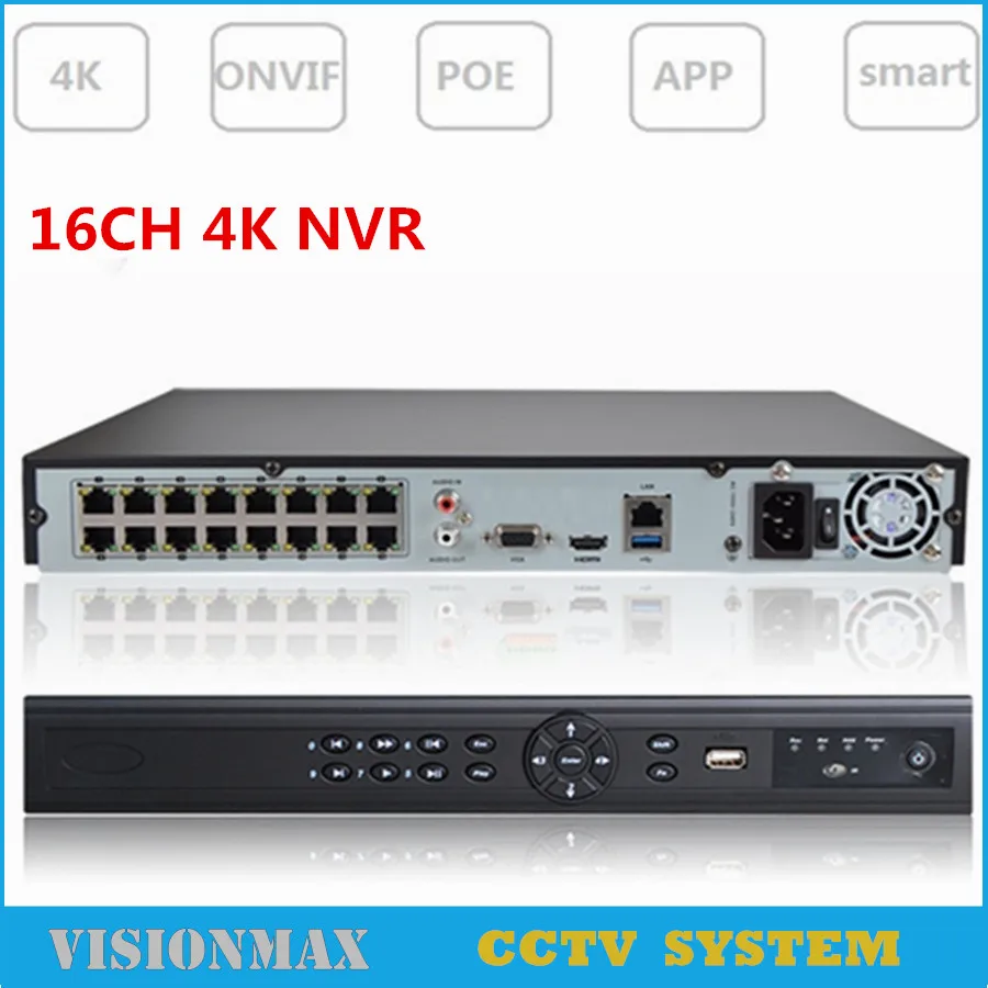 4K 16CH POE NVR Video Recorder H.265 HDMI VGA Playback Alarm Detection P2P ONVIF 2SATA HDD CCTV Surveillance For IP Camera | Безопасность