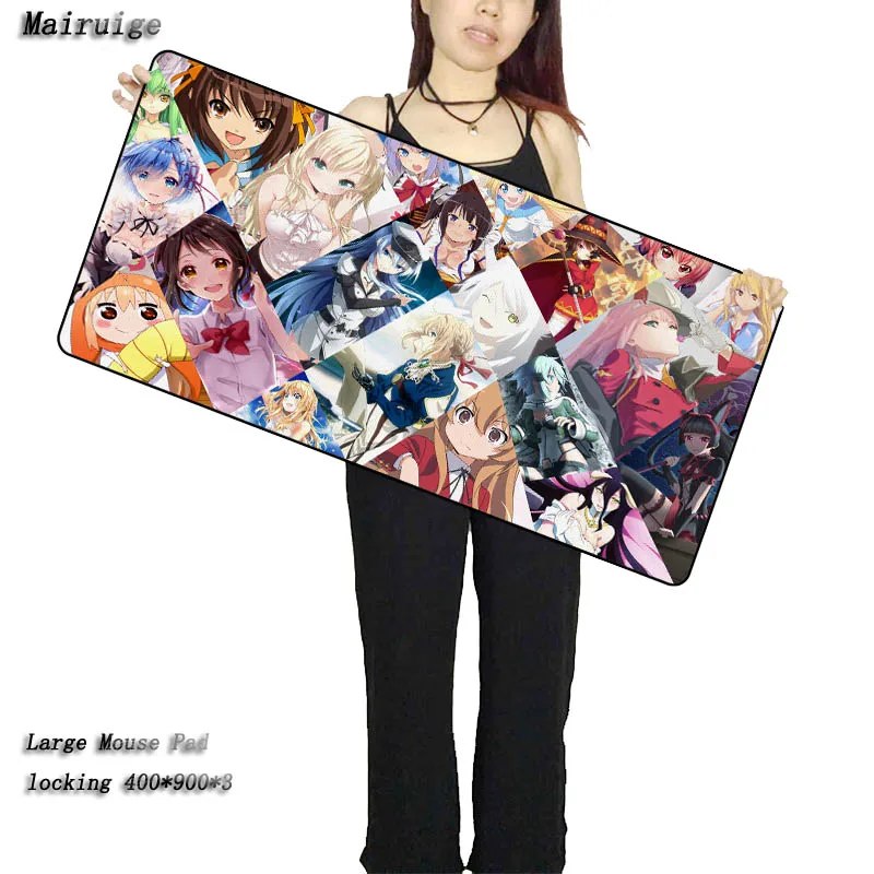  Mairuige Anime Girl Speed Version Large Gaming Mouse Pad Gamer Locking Edge Mouse Keyboards Mat Gif