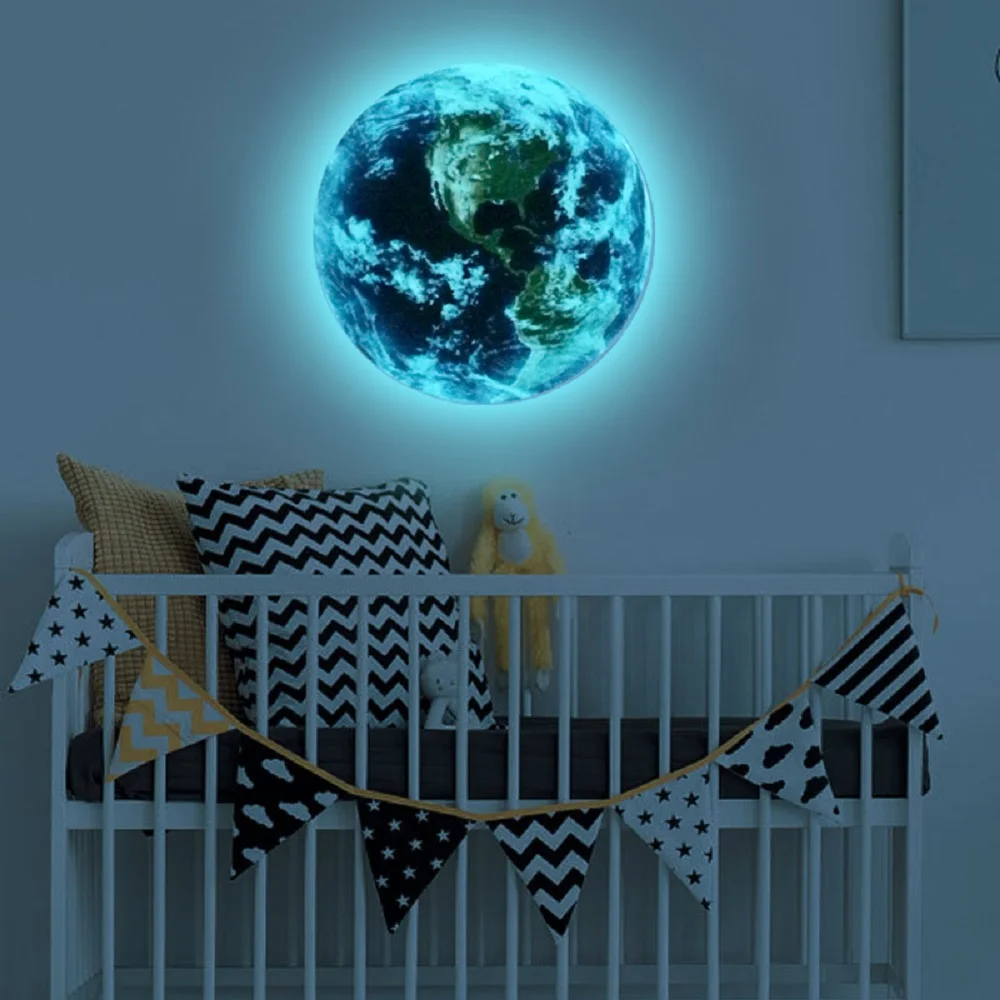 

3D Planet Earth Fluorescent Wall Sticker Removable Glow In The Dark Sticker Creative Wall Decals for Kids Room Christmas Gift