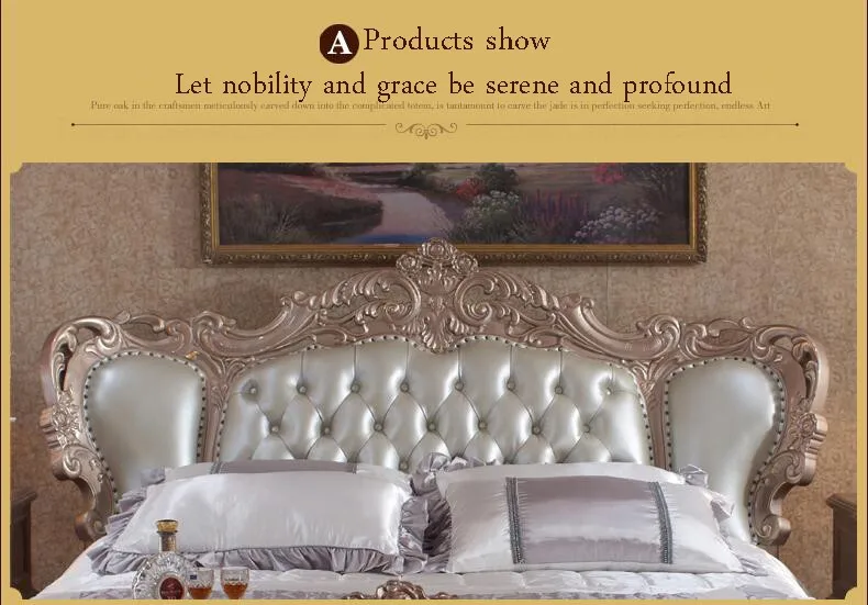 Современные европейские кровать из массива дерева модные резные натуральная кожа французская мебель для спальни 10320